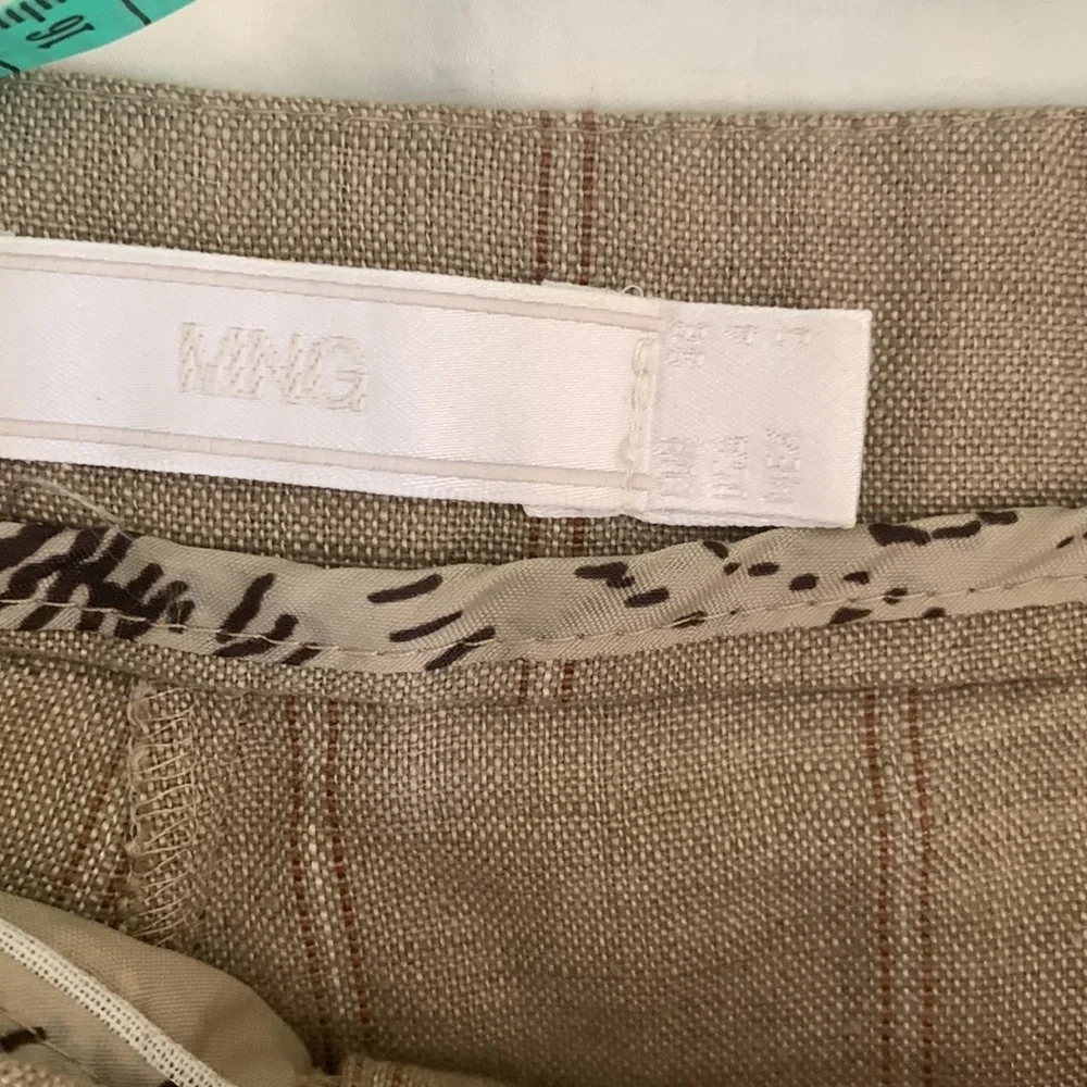 Mango‎ Cropped 100% Linen Pinstripes Mid Rise Pants.Sz 4